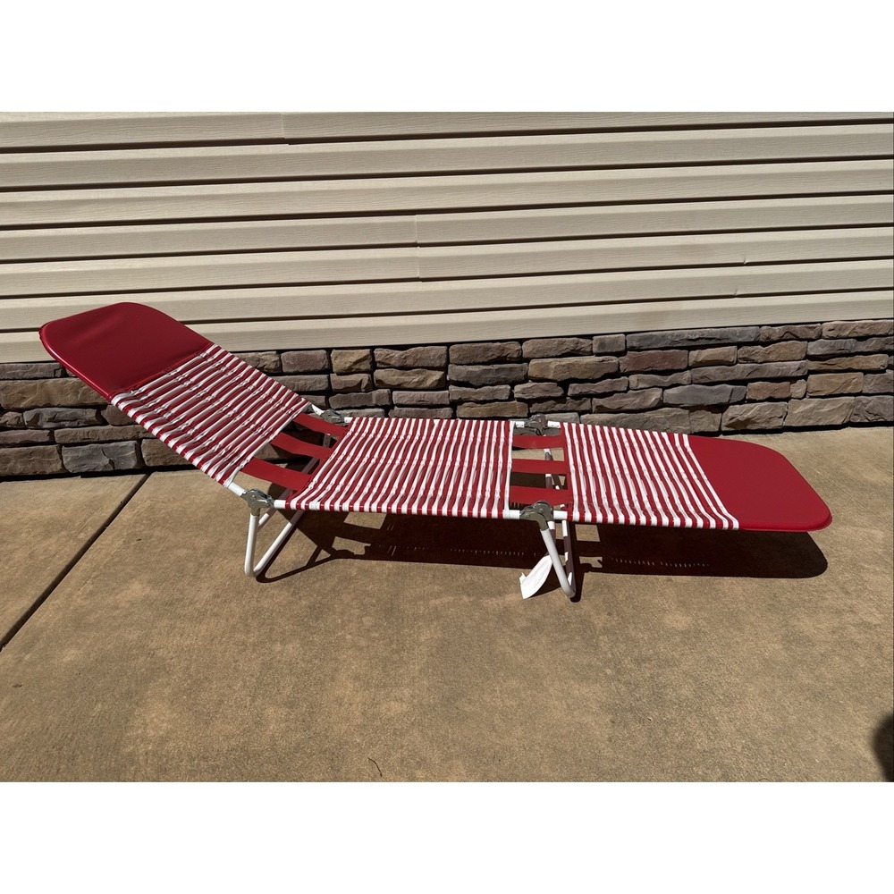 Vtg Jelly Folding Chaise Lounge Lawn Chair Red White Beach Pool Patio Retro 80s